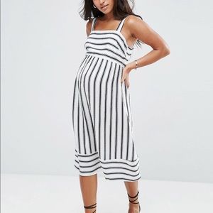 New Look Maternity White & Black stripe midi dress